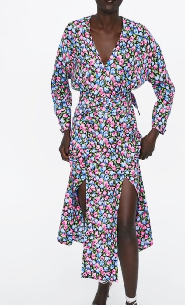 Sexy# Zara# Floral Printed Dress with Slits (NO BELT)🩷new coverall comfy dress